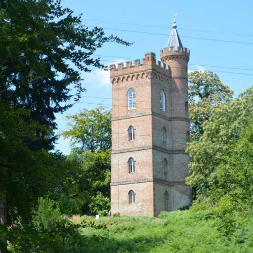The Gothic Tower at Painshill landscape garden in Cobham